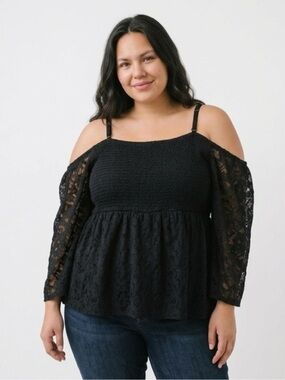 torrid Black Lace Cold-Shoulder Smocked Peplum Camisole